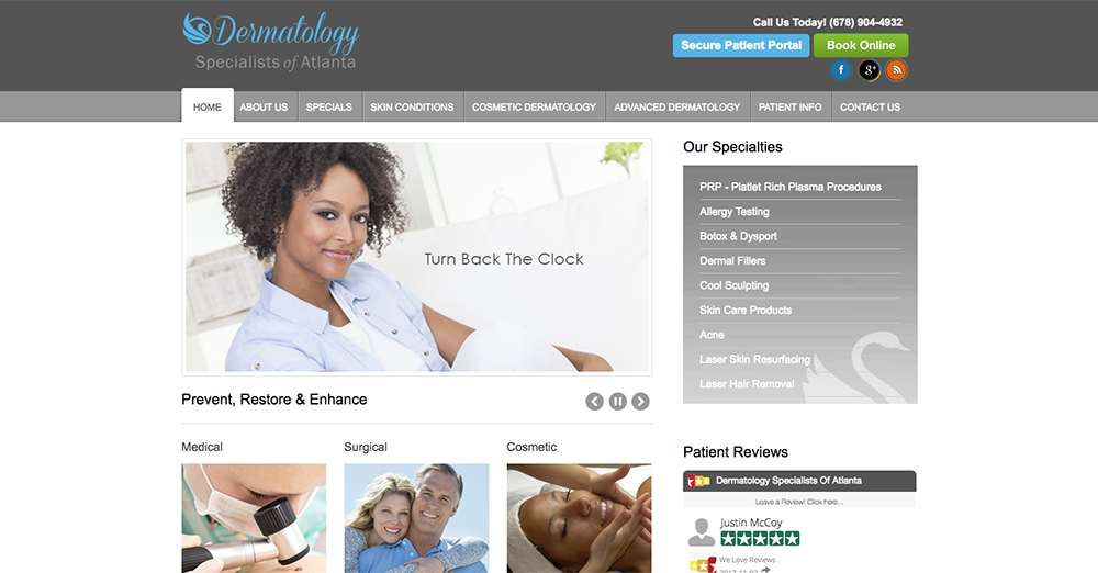 image of the home page of Dermatology Specialist of Atlanta