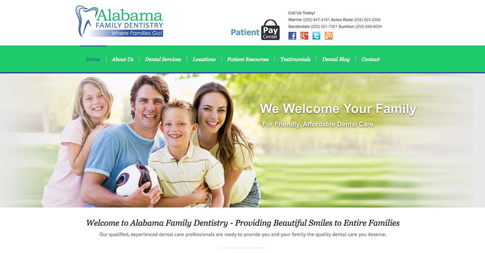image of the home page of Alabama Family Dentistry