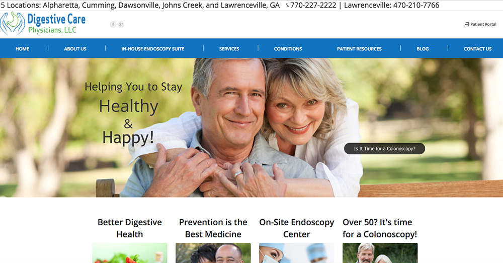 image of the home page for Digestive Care Physicians