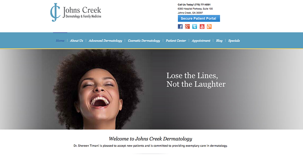 image of the home page for Johns Creek Dermatology
