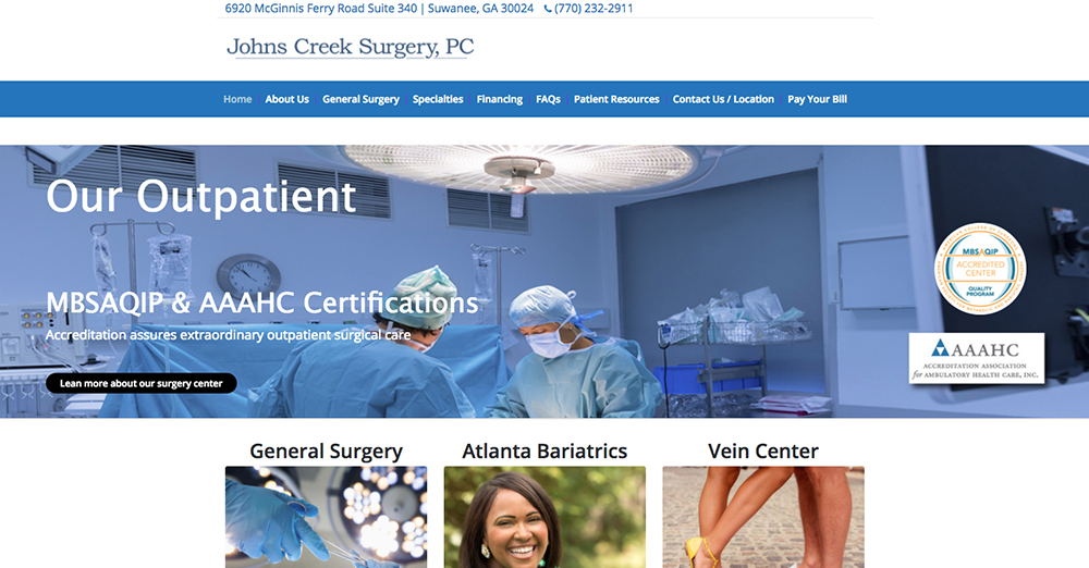 image of the home page for Johns Creek Surgery