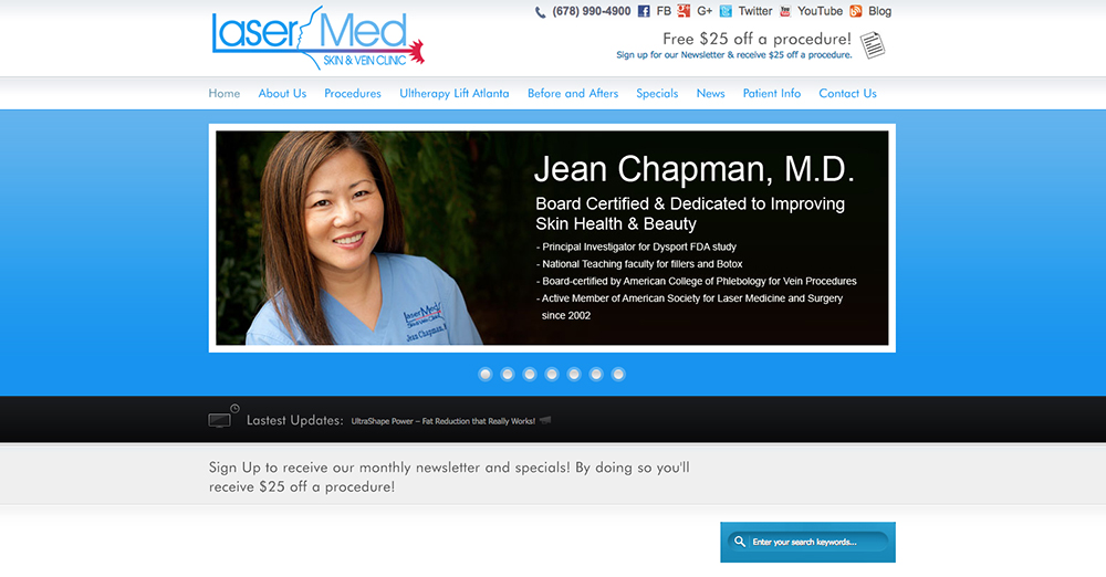 image of the home page for LaserMed Skin & Vein Clinic
